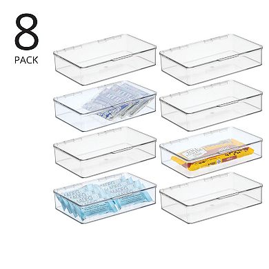 mDesign Kitchen Pantry/Fridge Storage Organizer Box, Hinged Lid, 8 Pack, Clear