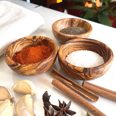 Wooden Spice Bowls, Set Of 3 Mini Olive Wood Bowls