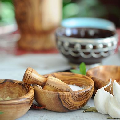 Wooden Spice Bowls, Set Of 3 Mini Olive Wood Bowls