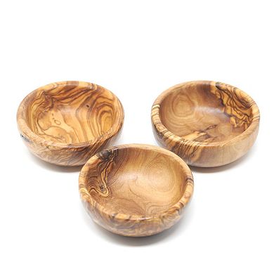 Wooden Spice Bowls, Set Of 3 Mini Olive Wood Bowls