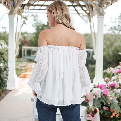 Women's Semi Sheer Boho Peasant Long Sleeve Off The Shoulder Top