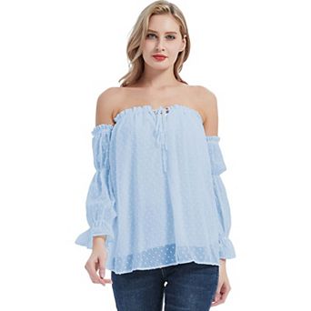 Women's Semi Sheer Boho Peasant Long Sleeve Off The Shoulder Top