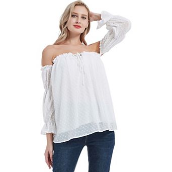 Women's Semi Sheer Boho Peasant Long Sleeve Off The Shoulder Top