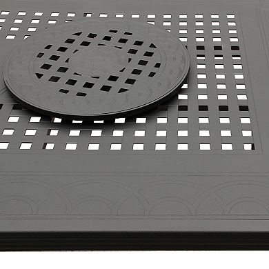 Modern Outdoor Aluminum 84-in Large Black Rectangular Patio Dining Set Lazy Susans And Eight Chairs
