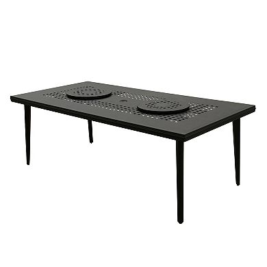 Modern Outdoor Aluminum 84-in Large Black Rectangular Patio Dining Set Lazy Susans And Eight Chairs