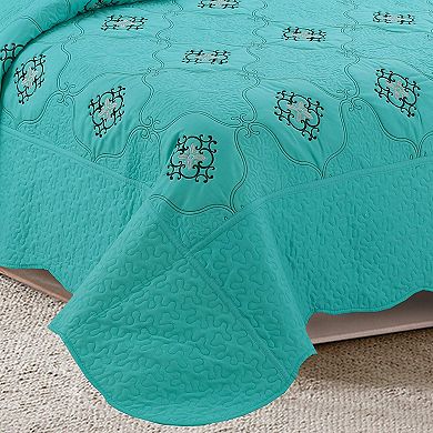Marcielo 3 Piece Embroidery Quilt Bedspread Set Bedding Coverlet Set