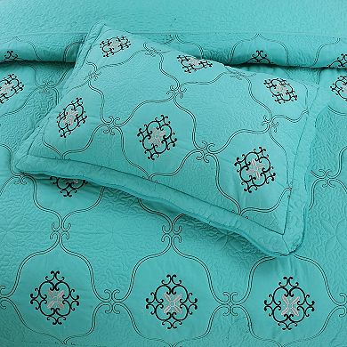 Marcielo 3 Piece Embroidery Quilt Bedspread Set Bedding Coverlet Set