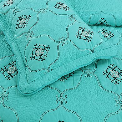 Marcielo 3 Piece Embroidery Quilt Bedspread Set Bedding Coverlet Set