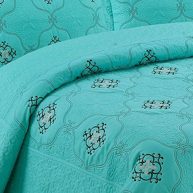 Marcielo 3 Piece Embroidery Quilt Bedspread Set Bedding Coverlet Set