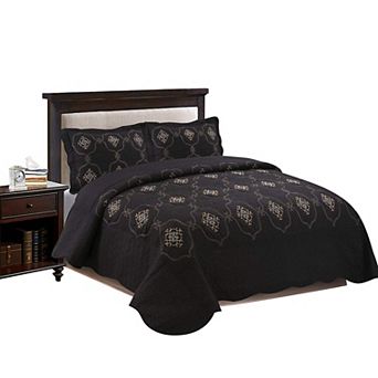 Marcielo 3 pc Embroidery Quilt Bedspread Set Bedding Coverlet Set