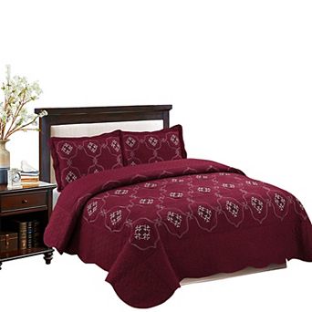 Marcielo 3 pc Embroidery Quilt Bedspread Set Bedding Coverlet Set