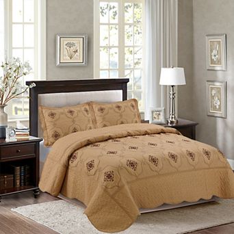 Marcielo 3 pc Embroidery Quilt Bedspread Set Bedding Coverlet Set