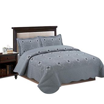 Marcielo 3 pc Embroidery Quilt Bedspread Set Bedding Coverlet Set