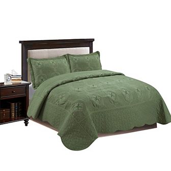 Marcielo 3 pc Embroidery Quilt Bedspread Set Bedding Coverlet Set