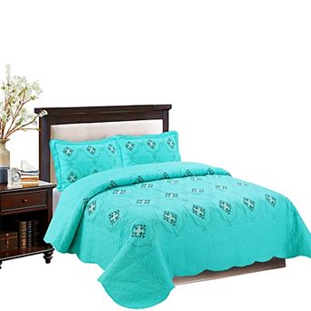 Marcielo 3 pc Embroidery Quilt Bedspread Set Bedding Coverlet Set