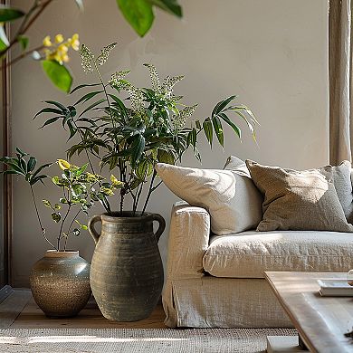 LuxenHome Rustic Farmhouse Brown Jug 12.5-inch Tall Terracotta Vase