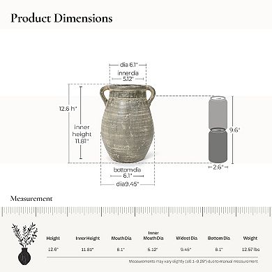 LuxenHome Rustic Farmhouse Brown Jug 12.5-inch Tall Terracotta Vase