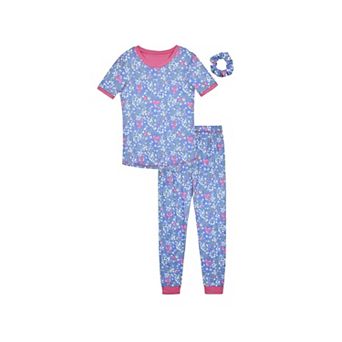 Sleep On It Girls 2 pc Jersey Snug-Fit Pajama Top and Pajama Pants Set w Scrunchie - Little Kids