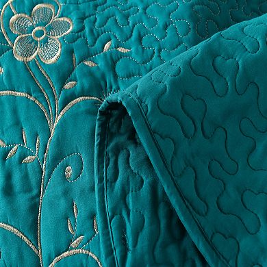 Marcielo 3 Piece Embroidery Lightweight Quilt Bedspread Bedding Coverlet Set