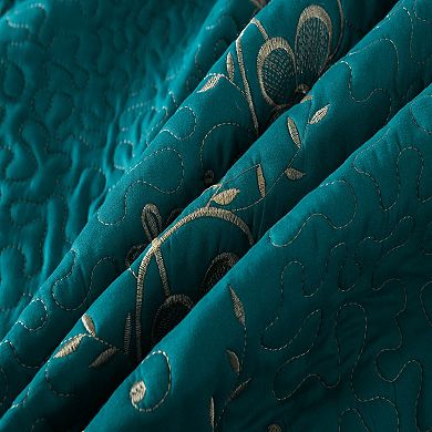 Marcielo 3 Piece Embroidery Lightweight Quilt Bedspread Bedding Coverlet Set