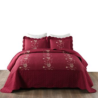 Marcielo 3 pc Embroidery Lightweight Quilt Bedspread Bedding Coverlet Set