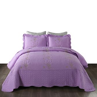 Marcielo 3 pc Embroidery Lightweight Quilt Bedspread Bedding Coverlet Set