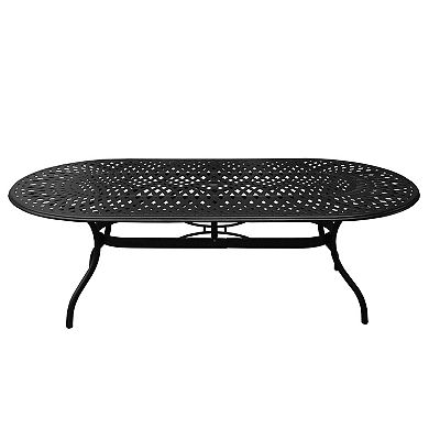 Modern Outdoor Mesh Lattice Aluminum 95-in Large Black Oval Patio Dining Set With Eight Arm Chairs