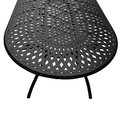 Modern Outdoor Mesh Lattice Aluminum 95-in Large Black Oval Patio Dining Set With Eight Arm Chairs