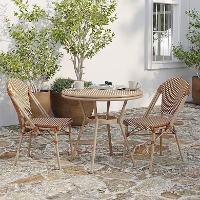Merrick Lane Bistro Table With Pe Rattan Pattern And Metal Frame