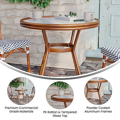 Merrick Lane Bistro Table With Pe Rattan Pattern And Metal Frame