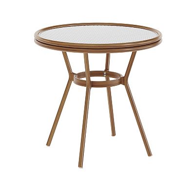 Merrick Lane Bistro Table With Pe Rattan Pattern And Metal Frame