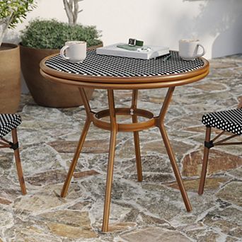 Merrick Lane Bistro Table With Pe Rattan Pattern And Metal Frame