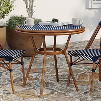 Merrick Lane Bistro Table With Pe Rattan Pattern And Metal Frame
