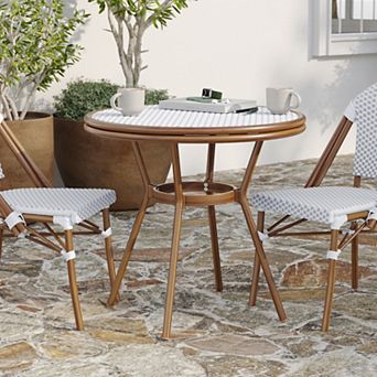 Merrick Lane Bistro Table With Pe Rattan Pattern And Metal Frame