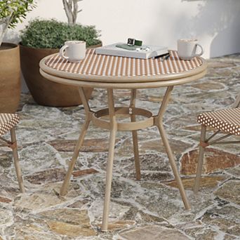 Merrick Lane Bistro Table With Pe Rattan Pattern And Metal Frame
