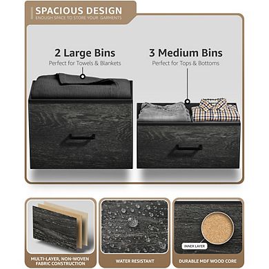 Sorbus Dresser With 5 Drawers - Storage Chest With Steel Frame, Wood Top, Handles, Fabric Bins