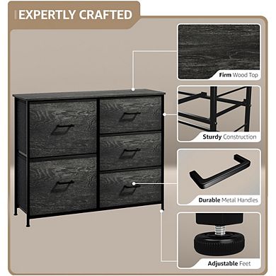 Sorbus Dresser With 5 Drawers - Storage Chest With Steel Frame, Wood Top, Handles, Fabric Bins