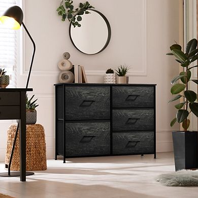 Sorbus Dresser With 5 Drawers - Storage Chest With Steel Frame, Wood Top, Handles, Fabric Bins