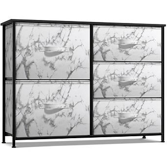 Sorbus Dresser With 5 Drawers - Storage Chest With Steel Frame, Wood Top, Handles, Fabric Bins