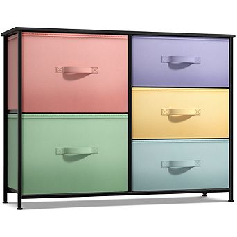 Sorbus Dresser With 5 Drawers - Storage Chest With Steel Frame, Wood Top, Handles, Fabric Bins