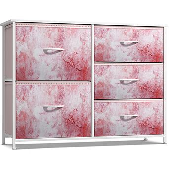 Sorbus Dresser With 5 Drawers - Storage Chest With Steel Frame, Wood Top, Handles, Fabric Bins