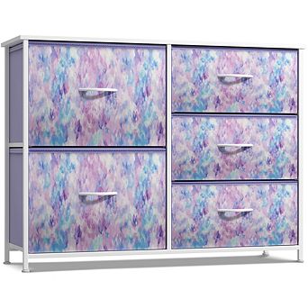 Sorbus Dresser With 5 Drawers - Storage Chest With Steel Frame, Wood Top, Handles, Fabric Bins