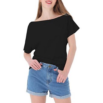 Women's Solid Cotton Stretchy Off Shoulder Casual T-shirt Blouse