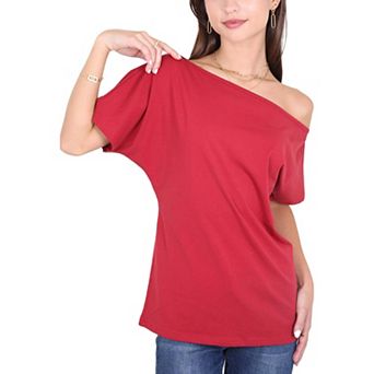 Women's Solid Cotton Stretchy Off Shoulder Casual T-shirt Blouse