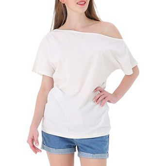 Women's Solid Cotton Stretchy Off Shoulder Casual T-shirt Blouse
