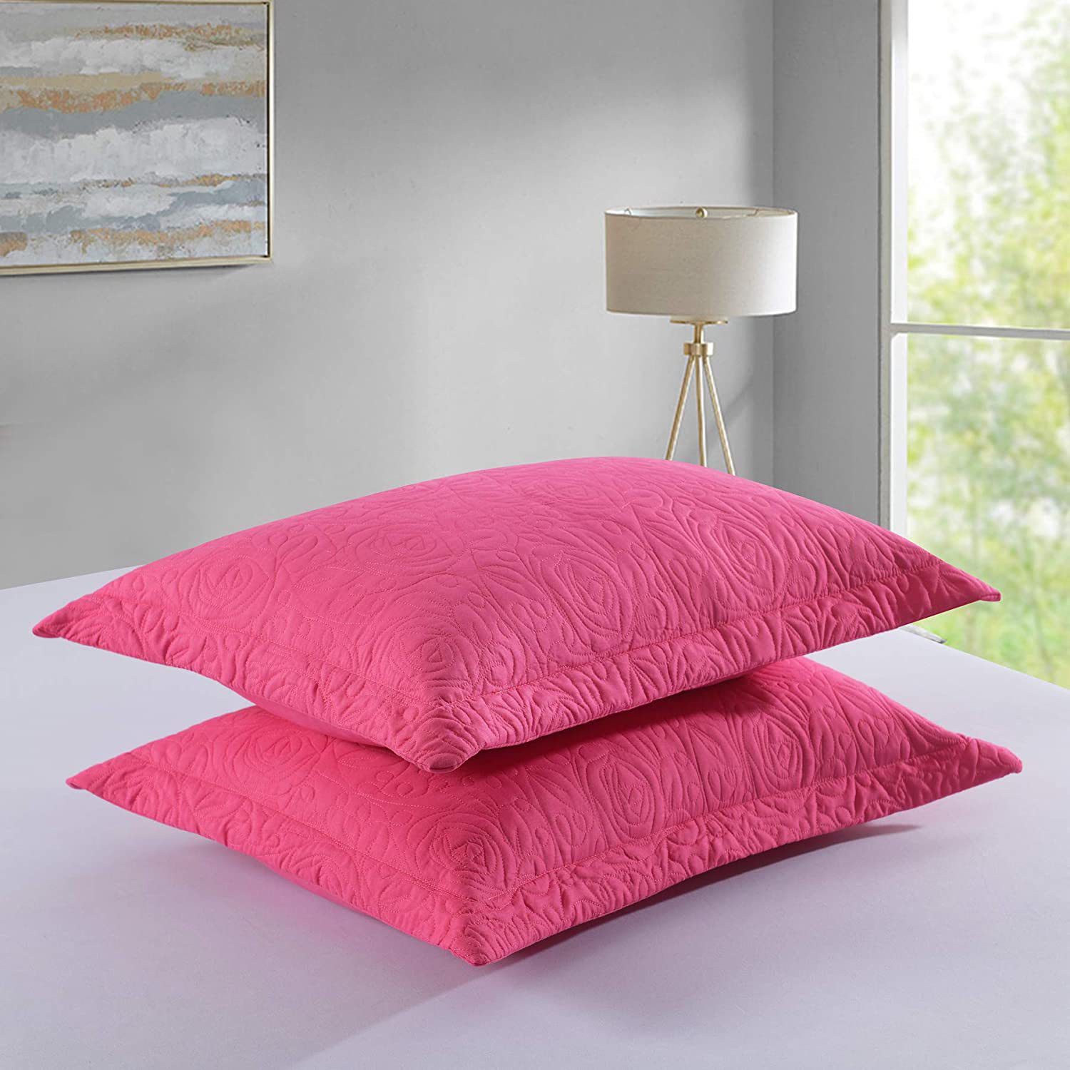 European Square Pillow Shams Set of 2 White 600 Thread Count 100% Natural Cotton Pack of Two Euro 26 x 26 Pillow Shams Cushion Cover, Cases Super Soft