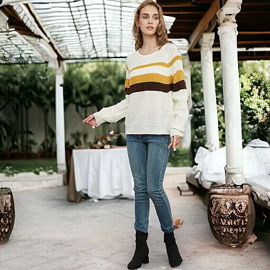 Color Block Striped Women's Sweater and Skirt Set