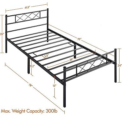 Twin Size Traditional Powder Coated Slatted Metal Platform Bed