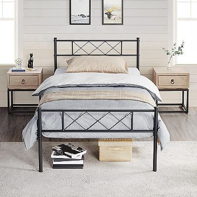 Twin Size Traditional Powder Coated Slatted Metal Platform Bed