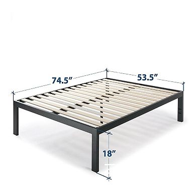 Full Size 18 Inch Easy Assemble Metal Platform Bed Frame Wooden Slats